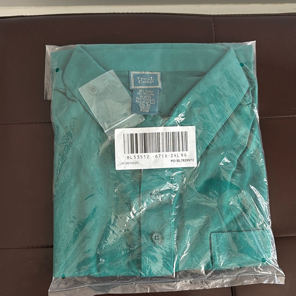 Tropi-Cool Mens XXL Teal Tennis Golf Polo Shirt Cotton Blend With Pocket NWT